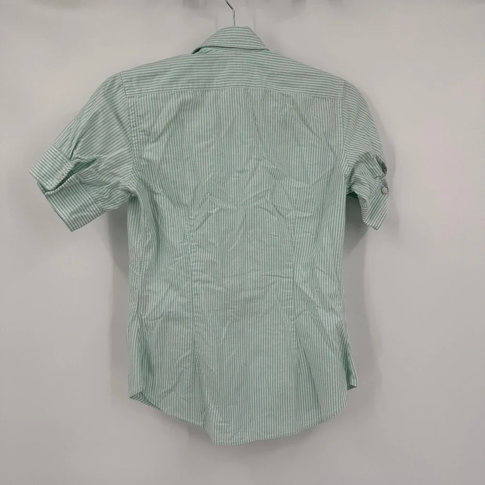 Ralph Lauren Kid Prepppy Green White Striped Short Sleeve Button Down Shirt Sz 4